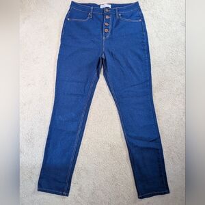 No Boundaries Dark Blue Women's Jeans with Button Fly